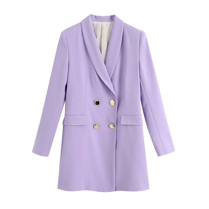TRAF Women Fashion Office Wear Double Breasted Blazer Coat Vintage Long Sleeve Flap Pockets Female Outerwear Chic Tops